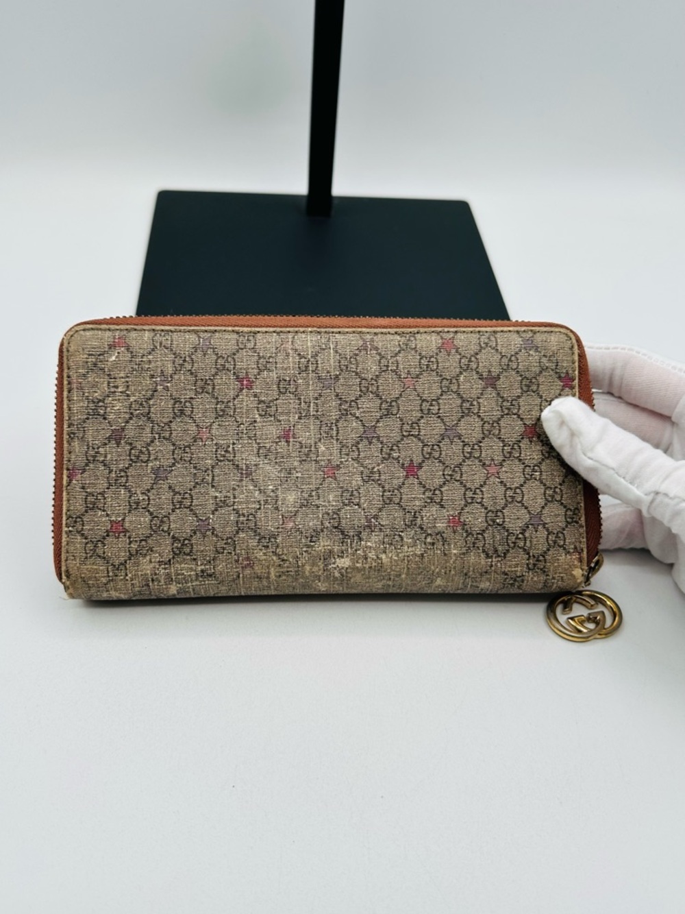 Gucci Charm Monogram Zip Around Wallet